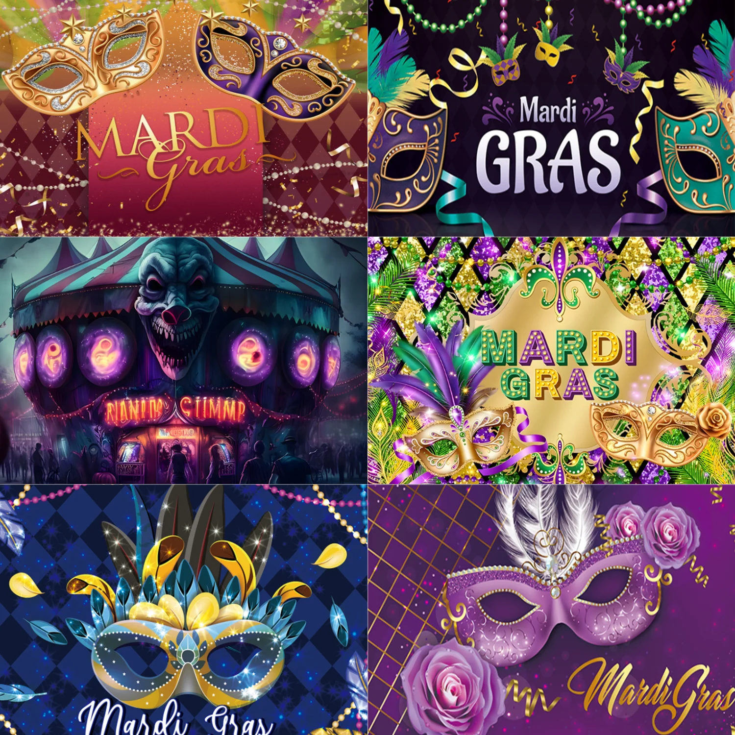 

Mardi Gras New Orleans Carnival Brazil Background Mask Happy Dance Party Decoration Kids Family Custom Gift Prop Poster Banner