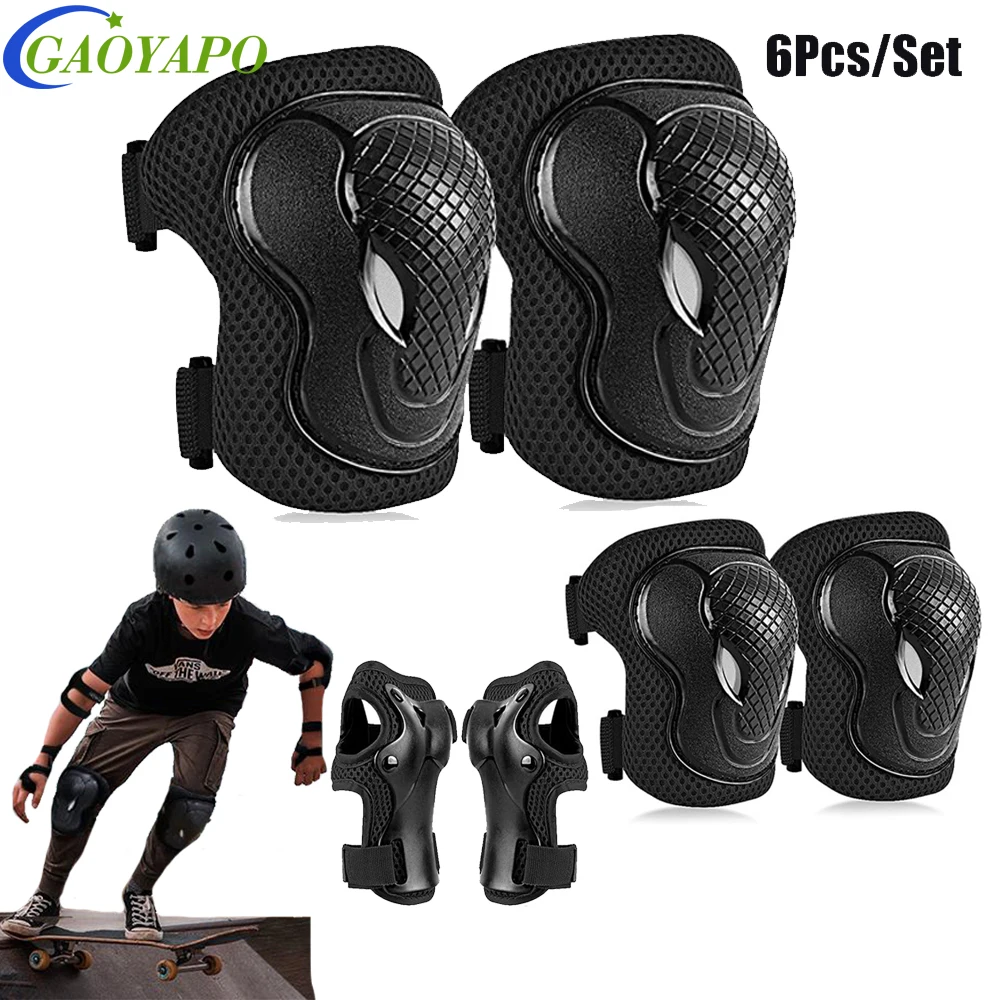 

6Pcs/Set Kids/Youth Protective Gear Set,Knee Pad Elbow Pads Wrist Guard Protector 6 in 1 Protective Gear Set for Scooter Skating