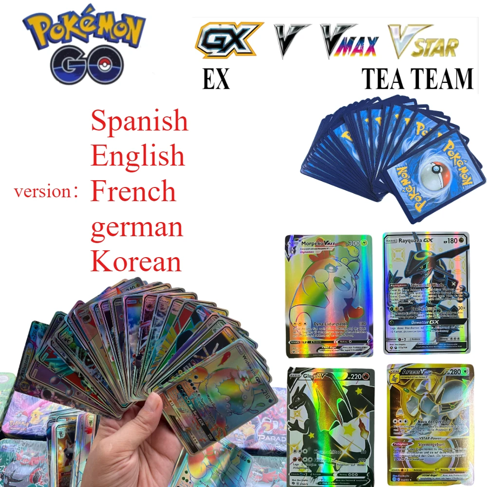 Pokemon Game Cards 60/100/200PCS English,German,Spanish,Korean,French Pikachu Charizard  Anime Trading Game Card PTCG Toy Gifts - Image 4