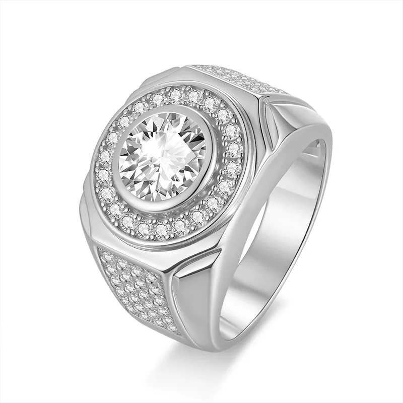 New 2 Carat D Color VVS1 Moissanite Diamond Man Rings Wide and Thick s925 Silver Moissanita Plate 18k Gold Ring Fine Jewelry