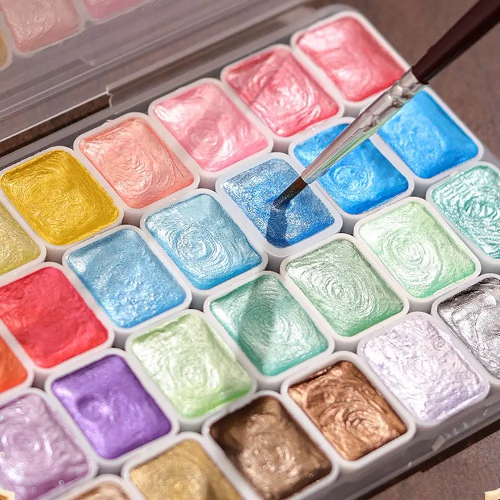 12/24/35/48Color Pearlescent Solid Watercolor Paint DIY Painting Tool Set Painting Paint Multifunctional