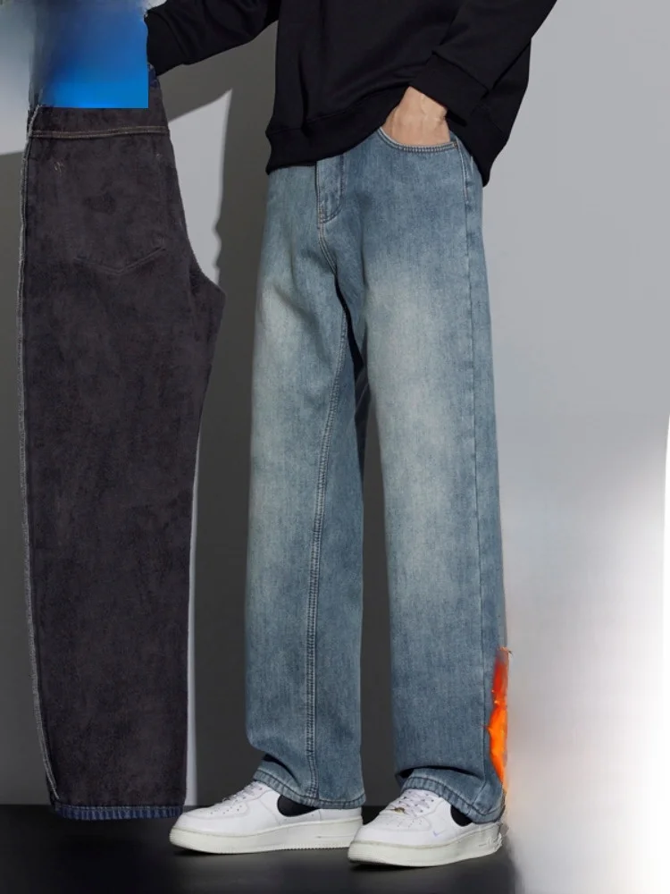 

Мужские джинсы Paul Thiened Fce на подкладке с 9 точками и прямыми штанинами, ветрозащитные повседневные брюки для мужчин среднего и молодого возраста