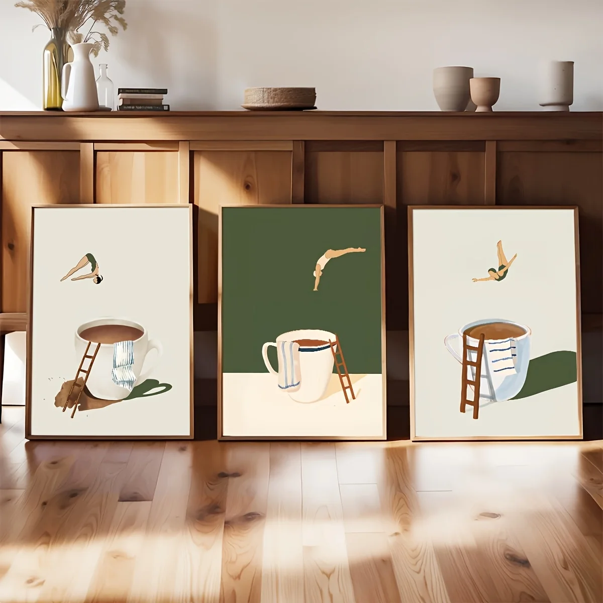 3-teiliges lustiges Kaffee-Taucher-Kunstdruck-Set, Poster im modernen Stil, rahmenloses Poster – Poster im Art-Deco-Stil – rahmenlos