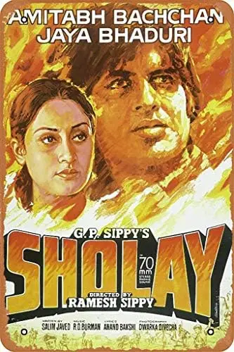 Sholay Bollywood Movie Poster Iron Painting Wall Poster Metal Vintage Band Tin Signs Retro Garage Plaque Decorative Living Room