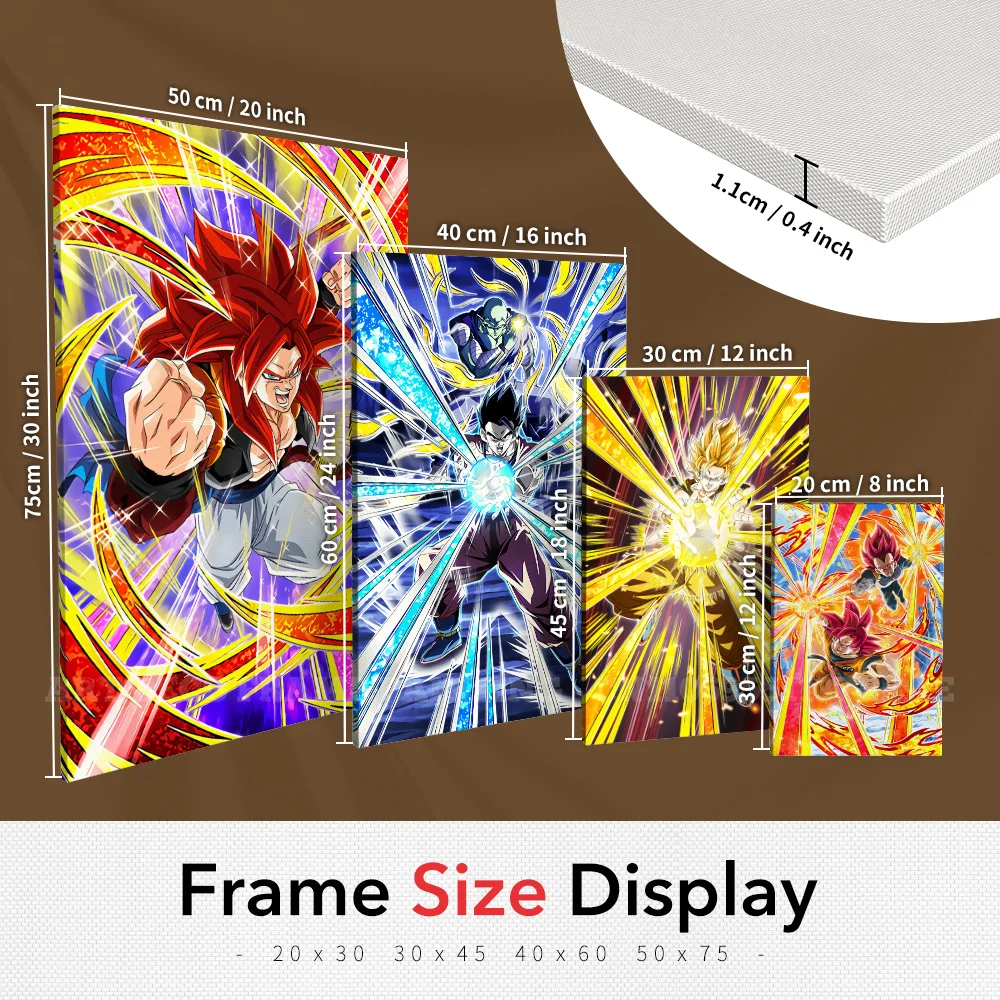 ヴィンテージ風ホームデコレーションキャンバスHDプリント絵画アニメキャラクター写真ウォールアートポスター額装付きドラゴンボール装飾用