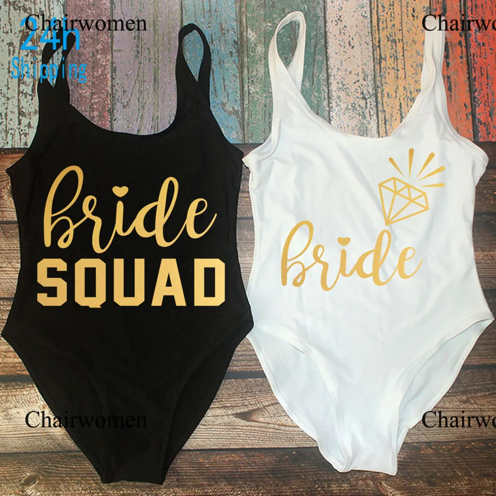 

Bachelorette Party Team Bride Squad Swimsuits Lady Wedding Party Gift Lining High Leg Cut Women One Piece Swimwear Swimsuit