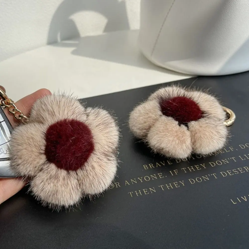 Breloczek Pluszowy Słonecznik z Futra Norki, Pluszowy Kwiat z Brązowymi Pręcikiem, Miękki Modny Puszysty Breloczek Stokrotka dla Dzieci i Dziewczynek