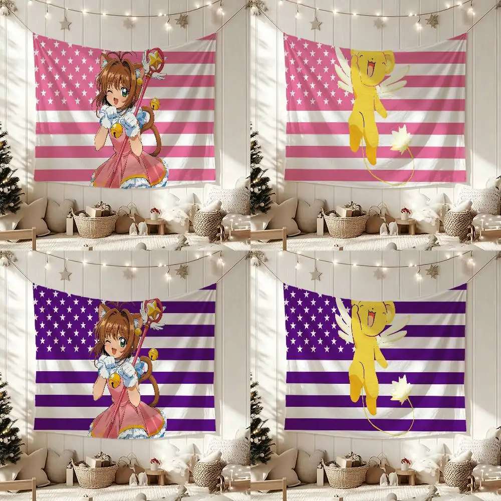 S-Sakura Kinomoto Flags Wall Hanging Background Art Banner for Bedroom Home Outdoor Decor