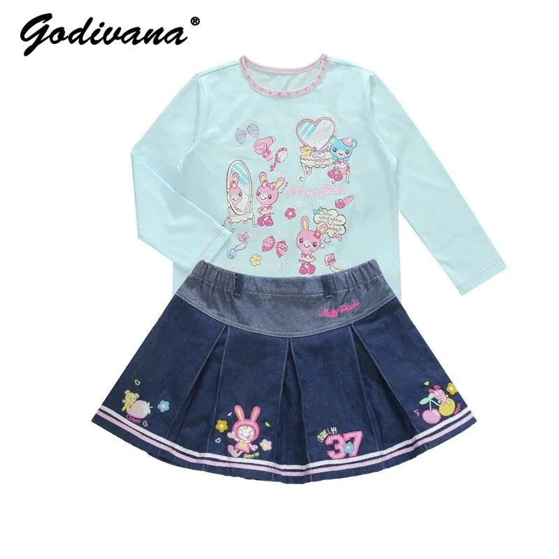 

Sweet Little Girls Denim Mini Skirt 2026 New Kids Cute Cartoon Embroidery Elastic Waist Most Versatile Soft Pleated Skirts