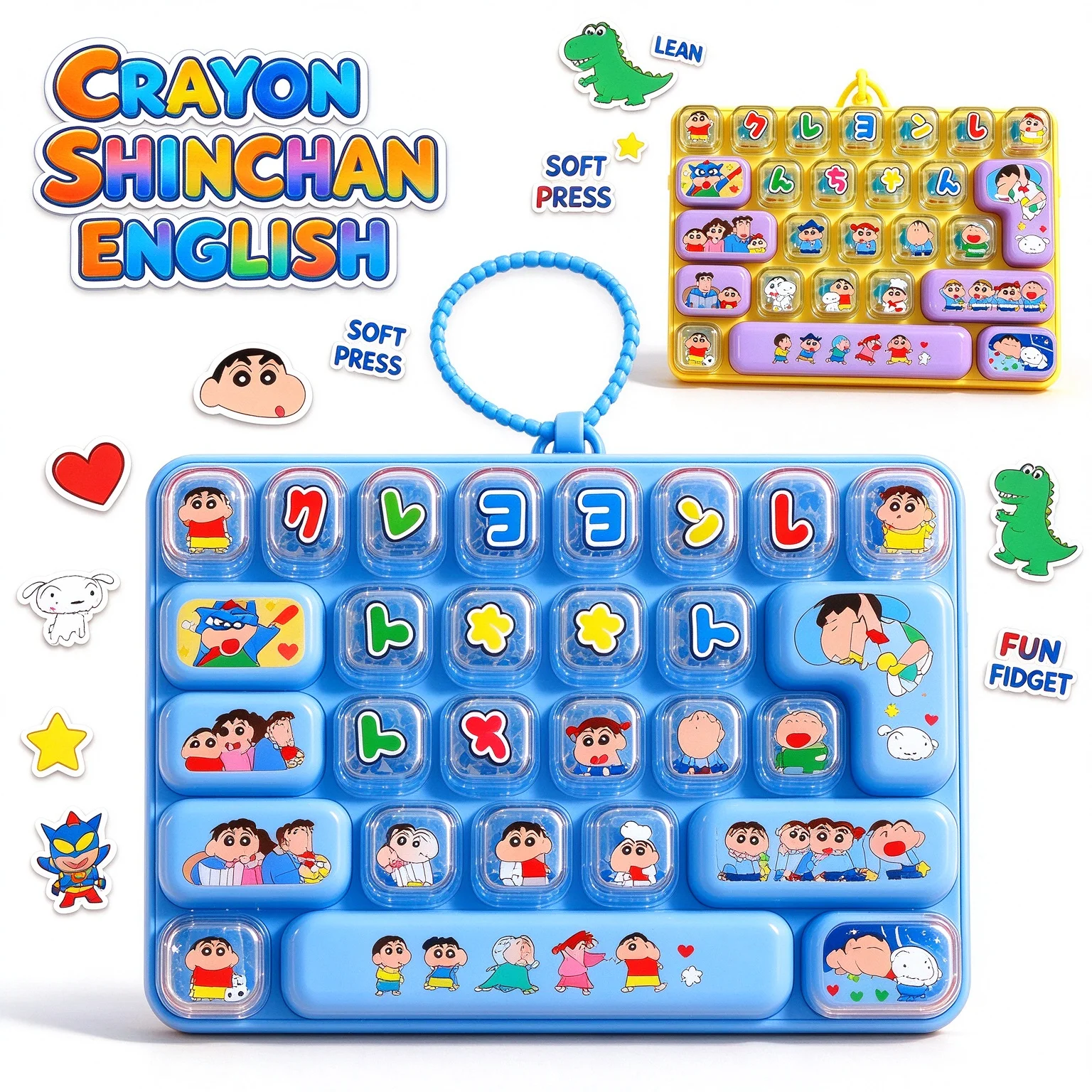 26 Grid Keyboard Keycap Clicker Keychain Cartoon Shin Chan Keyring Bag Japanese alphabet Pendant Gifts Clicker Toys 26키 키보드 클리커