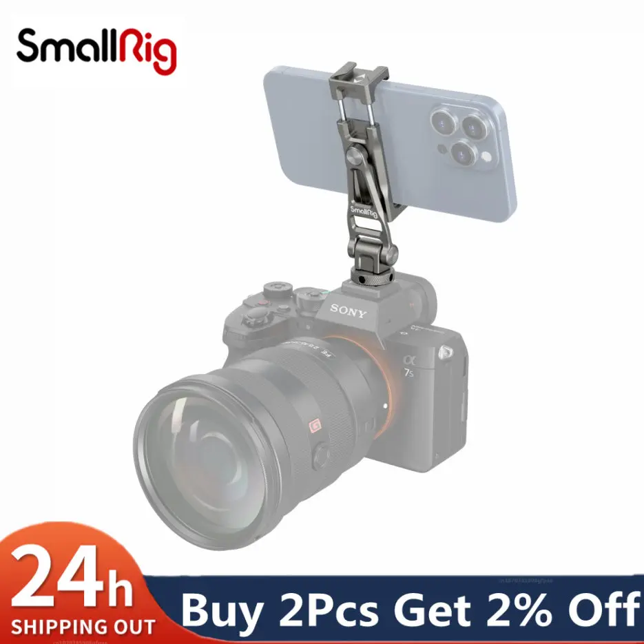 SmallRig Universal Metal Smartphone Holder with Cold Shoe Mount and 1/4"-20 Threaded Holes Portable for Smartphone 3559
