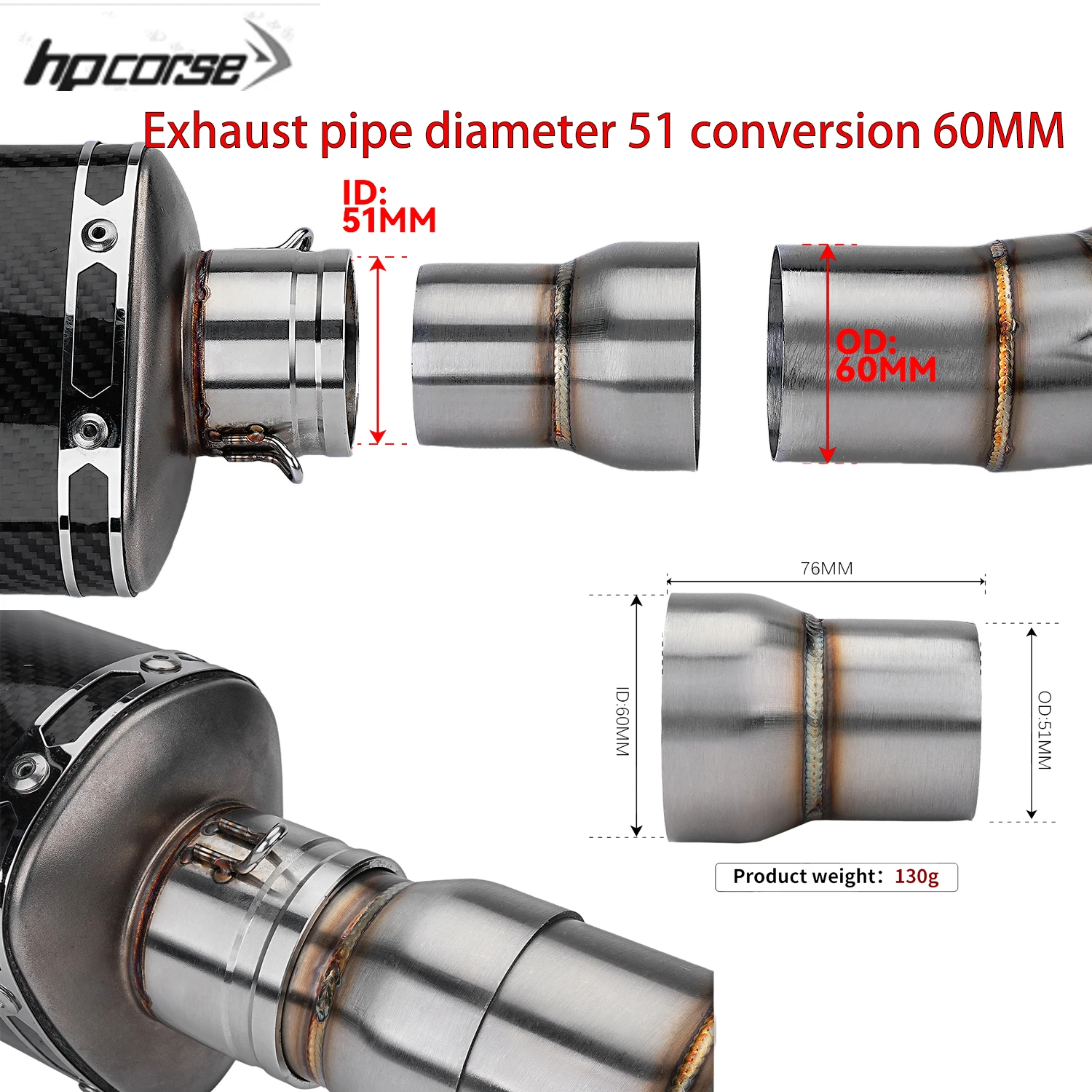 Adattatore Universale per Silenziatore Moto, Tubo di Allungamento da 51mm a 60mm