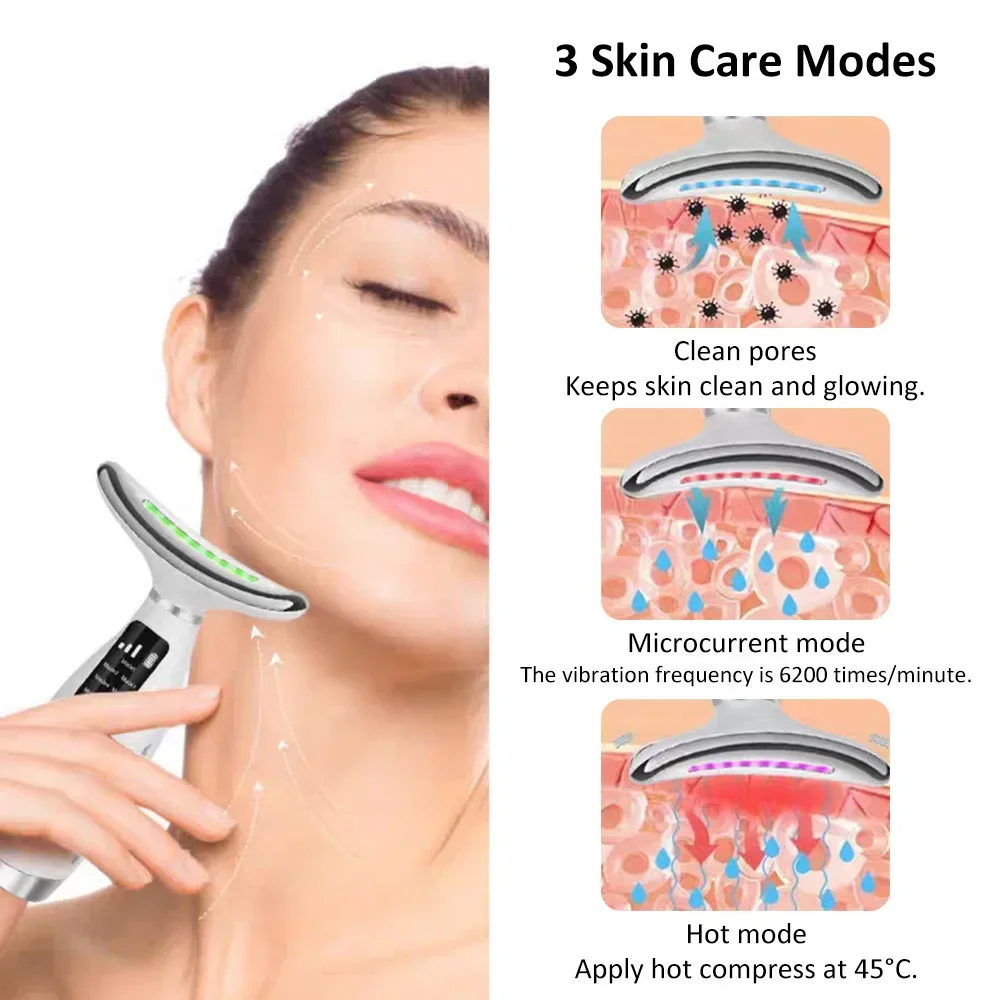 Ems microcorrente pescoço massageador elevador facial apertar contorno facial e linhas suaves dispositivo 7 cores led luz instrumento de beleza