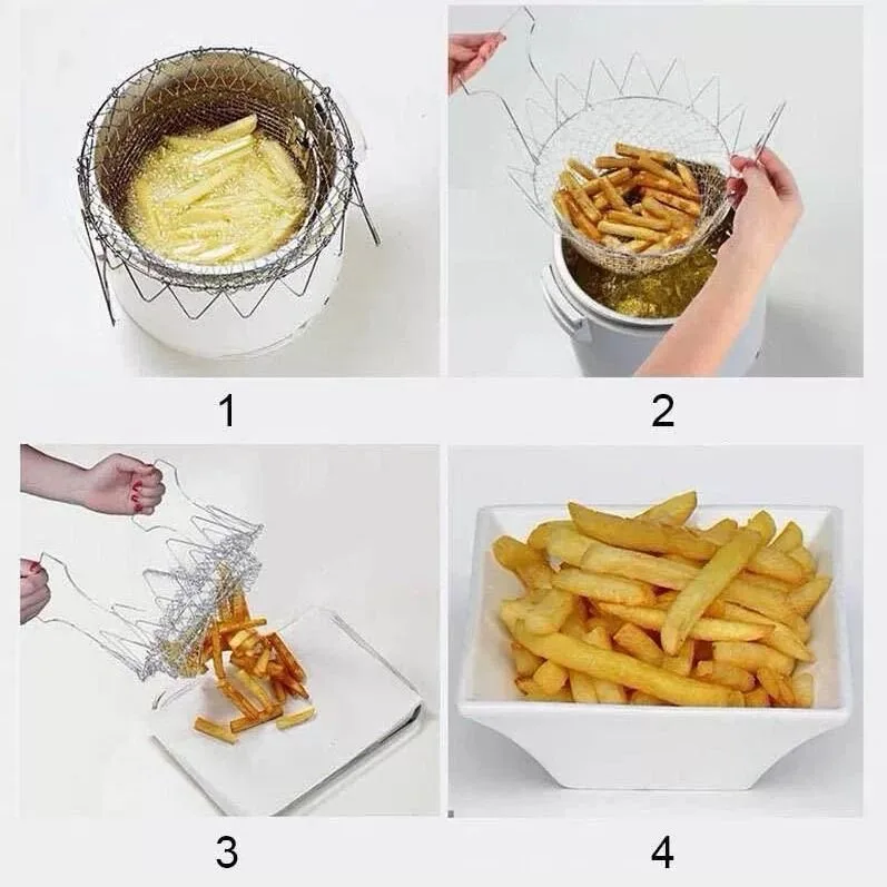 

Stainless Steel Filter Fryer Leak Net Churned Basket Kitchen Folding Frying Basket Drain Oil Through Mesh Sieve Cocina Cozinha
