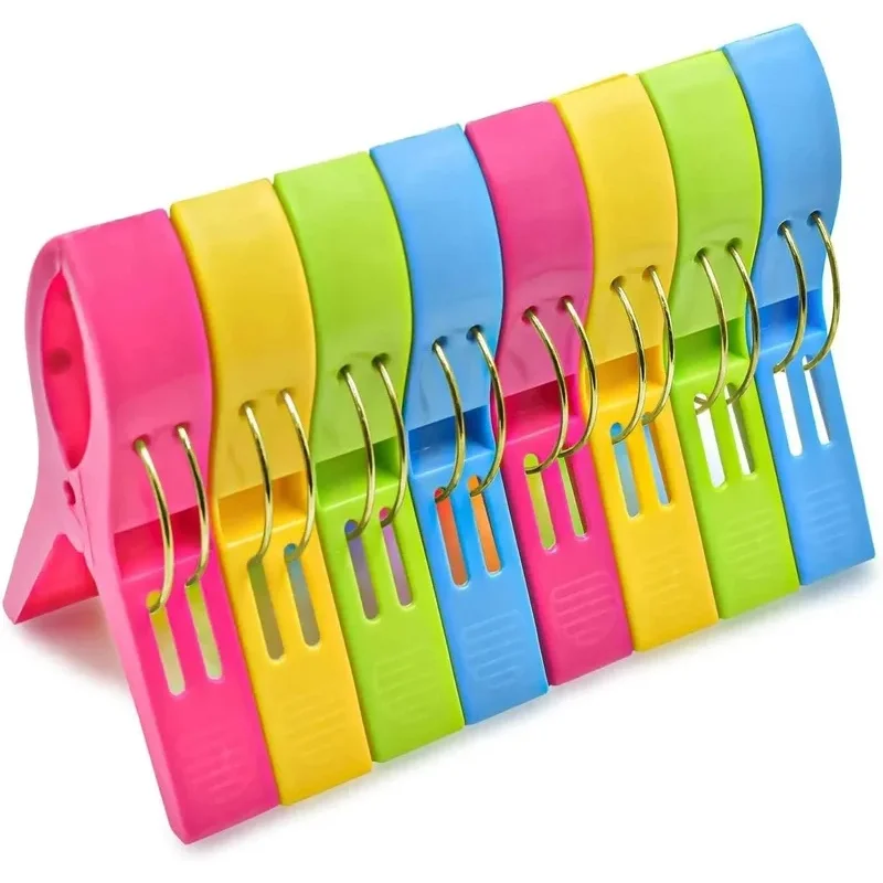4-24pcs Beach Towel Clips Chair Clips Towel Holder,Plastic Clothes Pegs Hanging Clip Clamps, Yellow,Blue,Green,Red