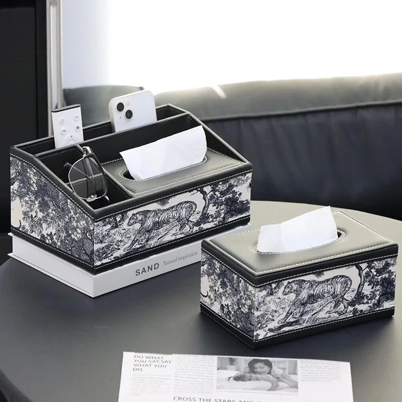 

Leather tissue box, multifunctional desktop coffee table remote control storage box, living room high-end light luxury high-end