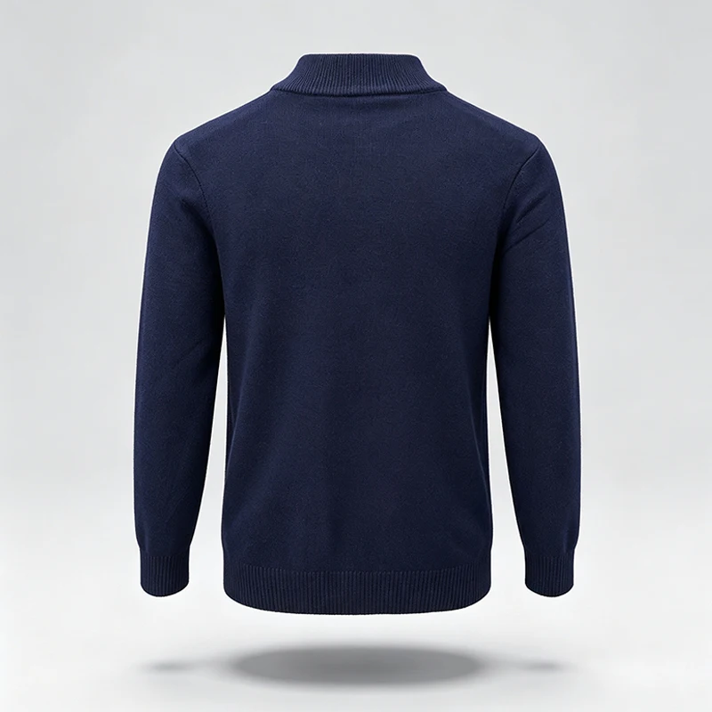 Herren Klassischer Halbrollkragen-Strickpullover Langarm Gerippter Saum Glatter Bequemer Stoff Vielseitig Herbst Winter Büro Einfache Bluse – Detail 6