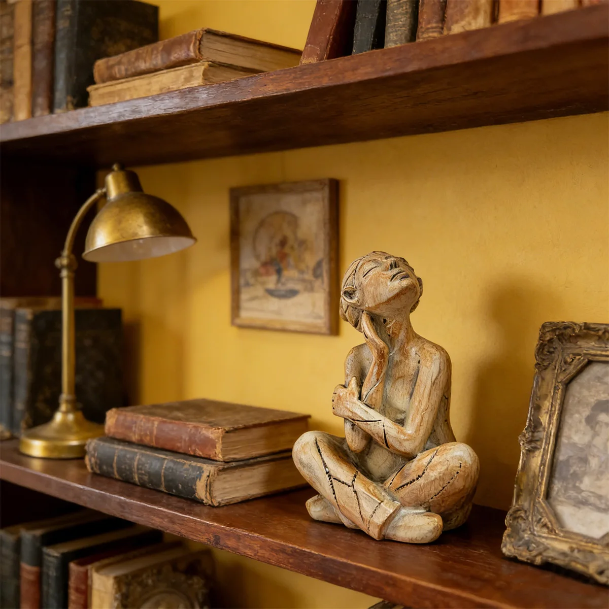 1Pc Resin Statue Ornament, Home Decoration, Desktop Ornament, the Statue Depicts a Figure Sitting Cross-Legged, with Head Raised and Hands Holding the Body, Showing a Calm, Reflective/Enjoyable Pose, Perfect for Home Decoration, Garden Ornaments, and Desktop Decoration.