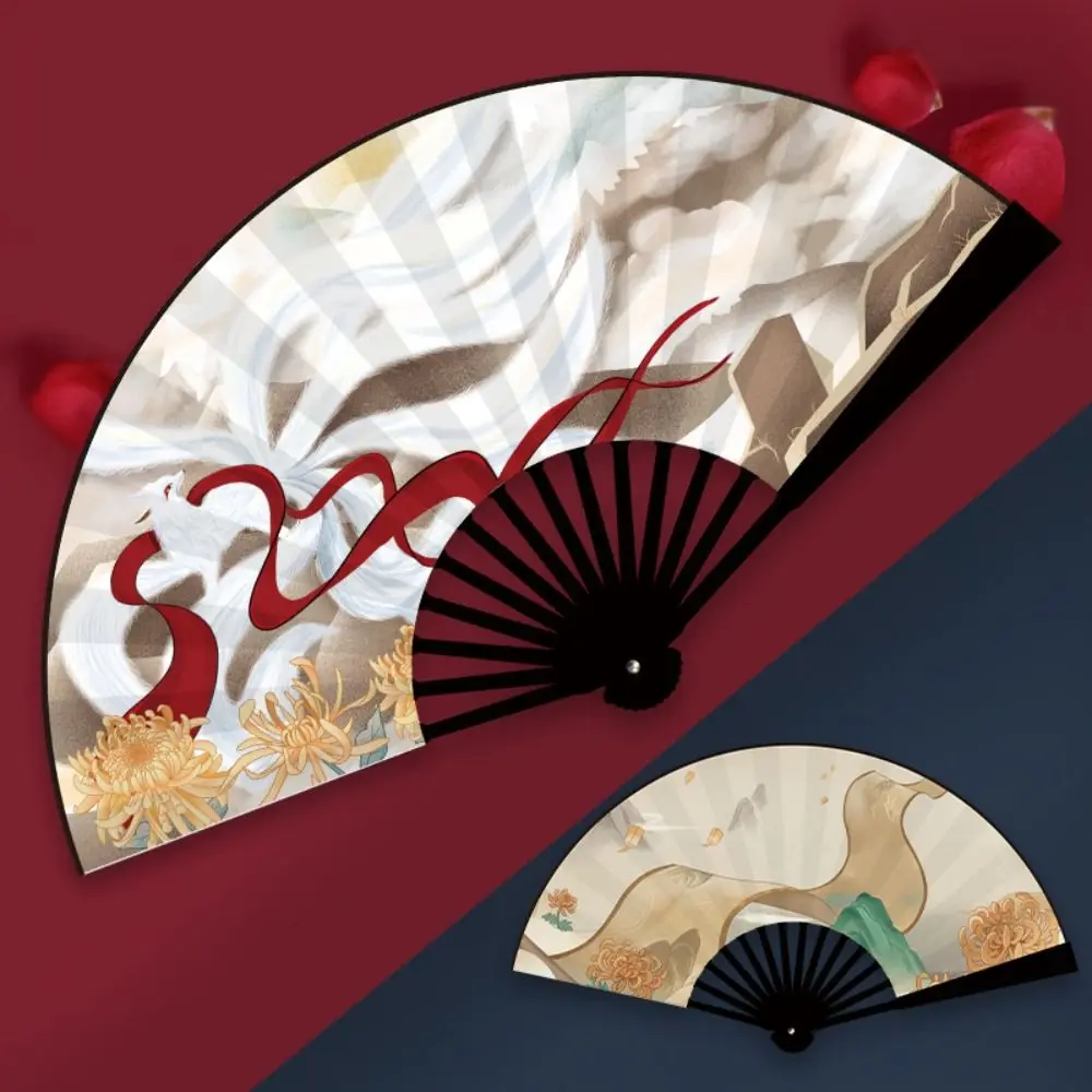 Folding Fan Chinese Vintage style Bamboo Fan Summer Outdoor Inkjet Decorative Canvas Fan Party Favors Home Decoration Crafts
