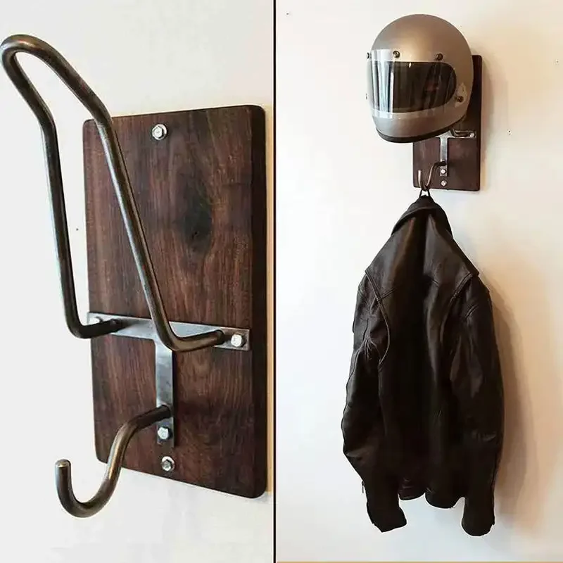 

Wooden Motorcycle Helmet Wall Mount Multifunction Steel Motorcycle Helmet Holder Coat Jacket Hanger Wall Shelf