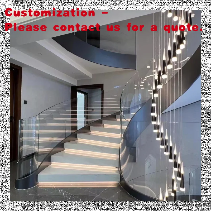 custom.Modern Economic Indoor Steel Stairs Curved Staircase with Glass Railing Marble Stair Steps Decor Stairs