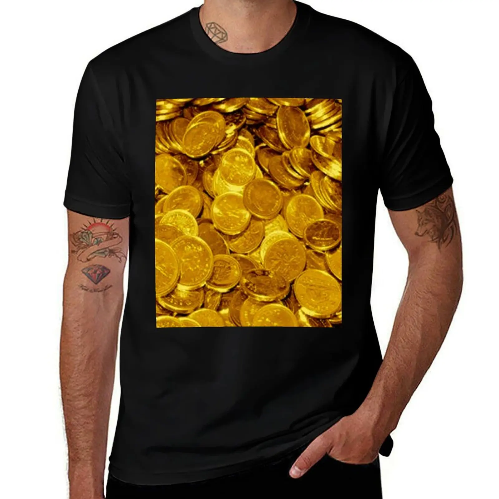 

Gold Coin Print T-Shirt shirts graphic blacks plus sizes vintage clothes fruit of the loom mens t shirts