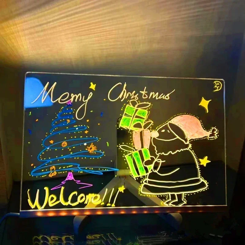 Tablero de escritura transparente acrílico borrable y luminoso DIY de Navidad tablero fluorescente LED rompecabezas para niños juguetes de dibujo