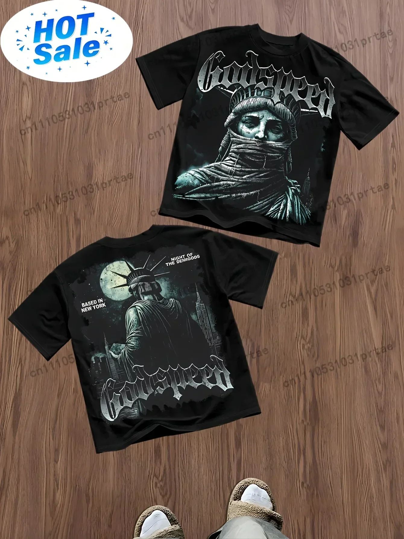 Hot selling men's new summer Statue of Liberty moon print comfortable and breathable round neck T-shirt outdoor street style top