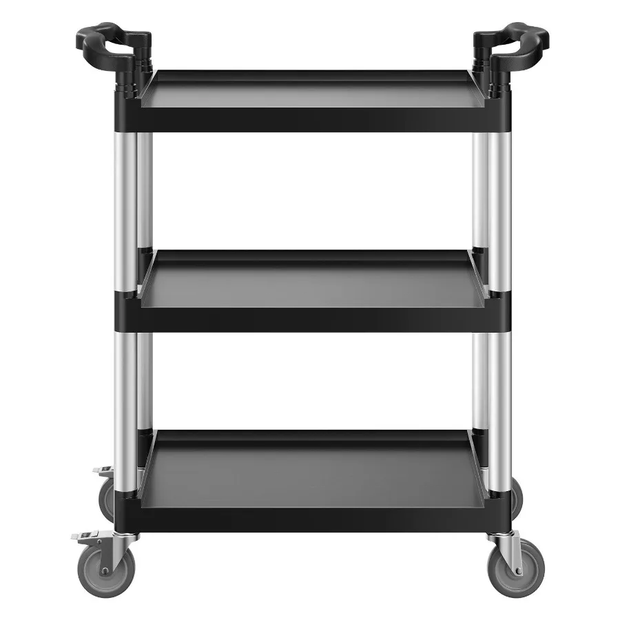 

3-tier Utility Plastic Cart 300 lbs Load Capacity 360 Swivel Wheels with Brakes 24.4 x 16.1-inch Food Service Cart for Warehous