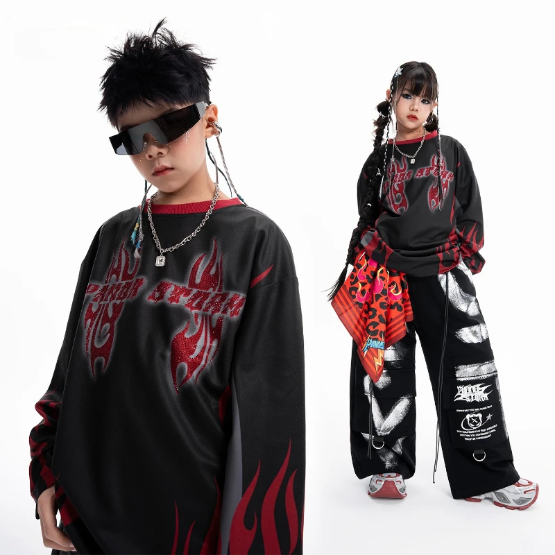 

Boys Street Dance Wear Girls Cool Kpop Outfit Long Sleeve T Shirt Baggy Pants Hip-Hop Clothing Group Stage Performance Costumes