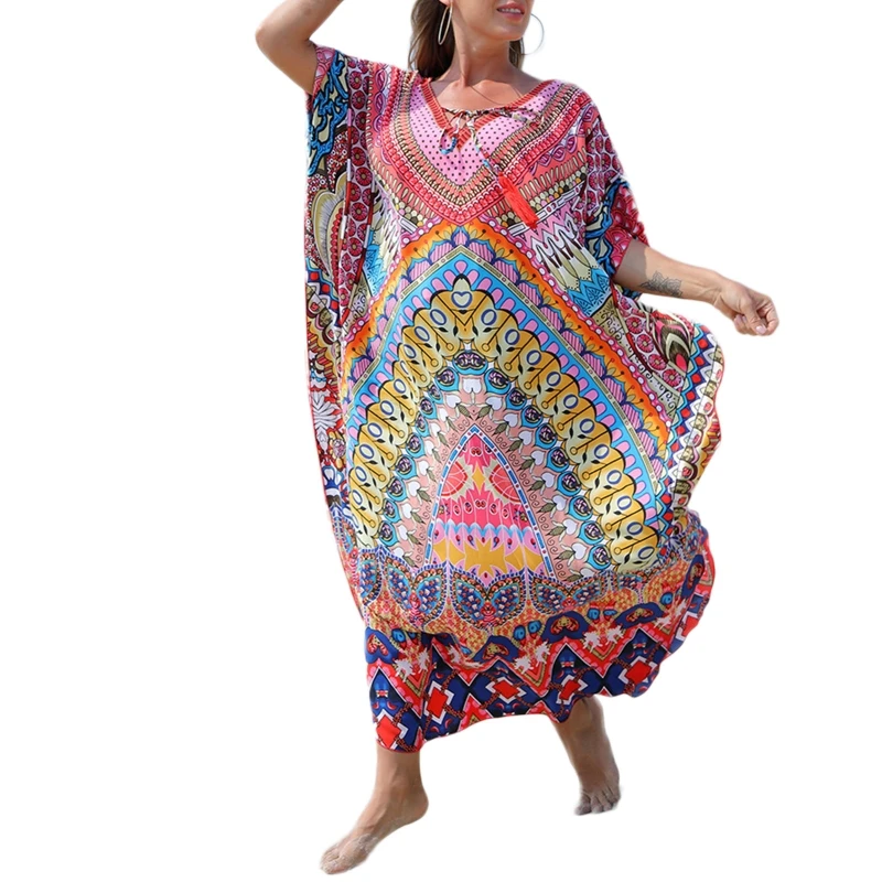 H58D Women's Beachwear Turkish Kaftans Long Swimsuit Cover up Caftan Beach Dress