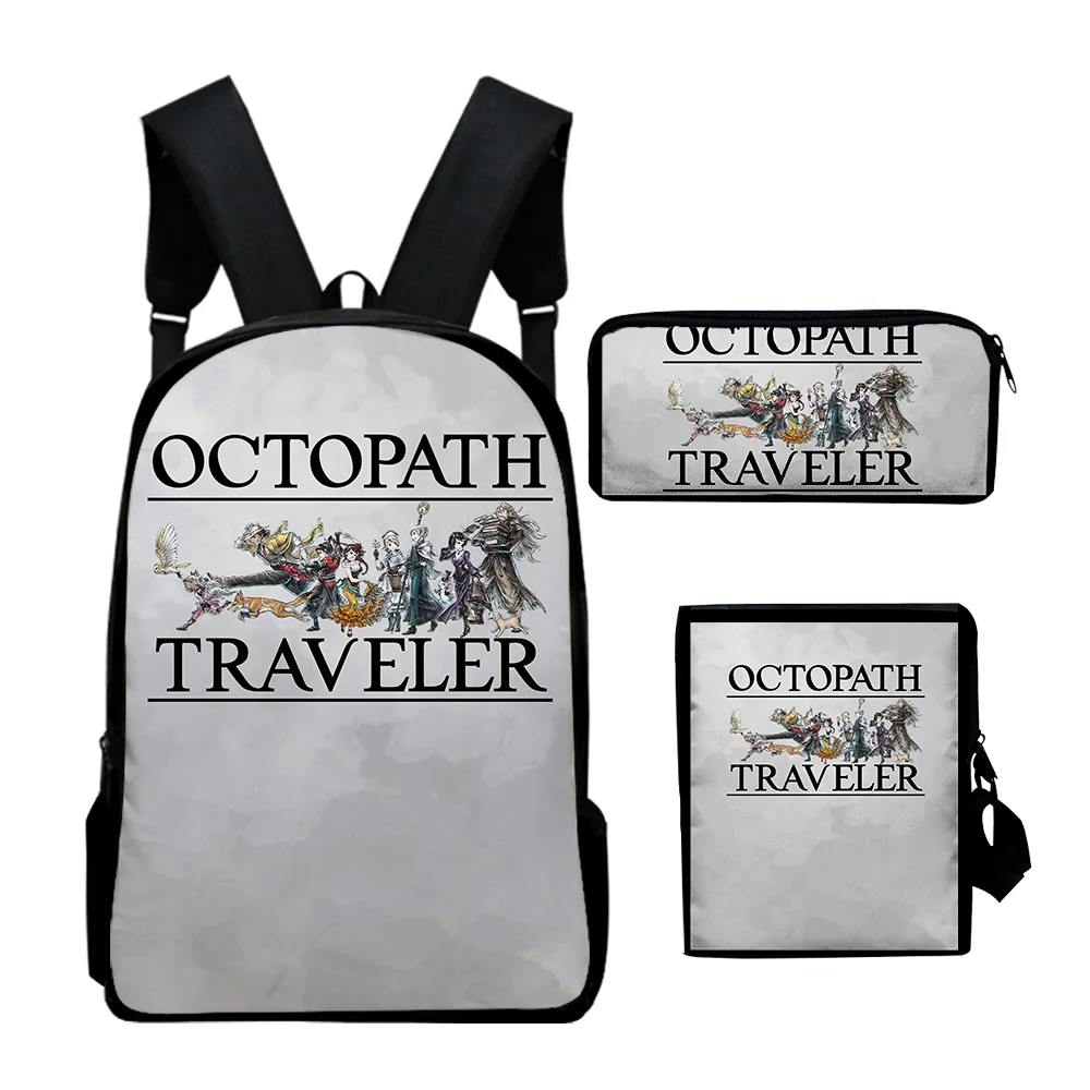 Cartoon Octopath Traveler Game 3D Print 3pcs/Set pupil School Bags Laptop Daypack Backpack Inclined shoulder bag Pencil Case