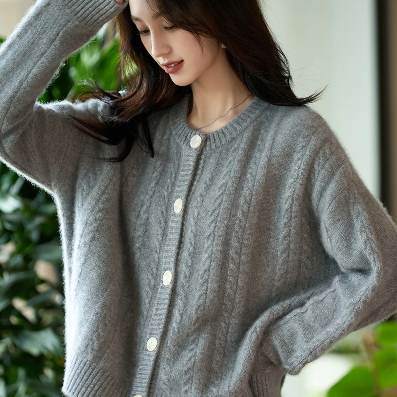 

Женский шерстяной свитер с круглым вырезом, жаккардовый вязаный кардиган, осень-зима, теплый трикотаж из 100% мериносовой шерсти, толстый кашемировый винтажный топ