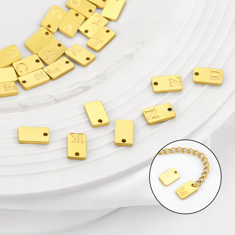 Polished Gold Color Small Letter ABC..Z Tail Plate Stainless Steel DIY Accessories Necklace Bracelet Pendant