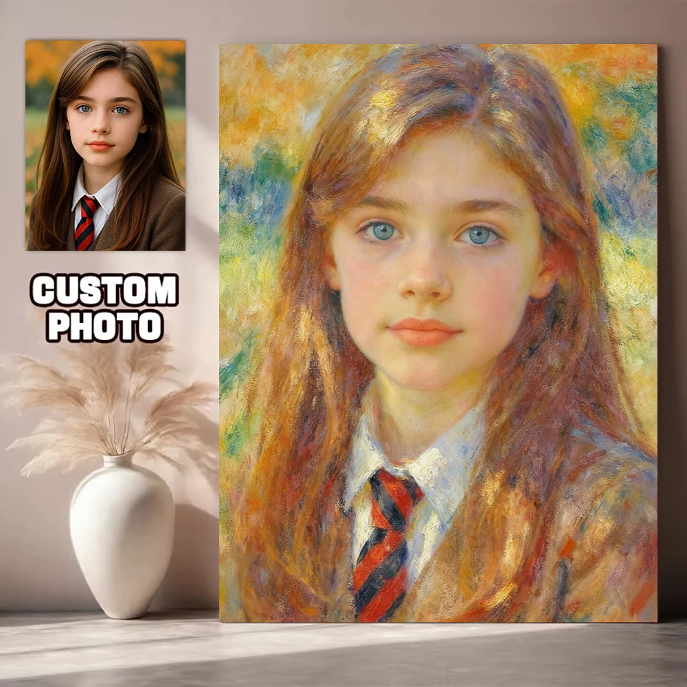 Customize Your Photos Monet Oil Painting Style Canvas Print Couple Wedding Photos Family Pets Wall Art Posters for Home Decor