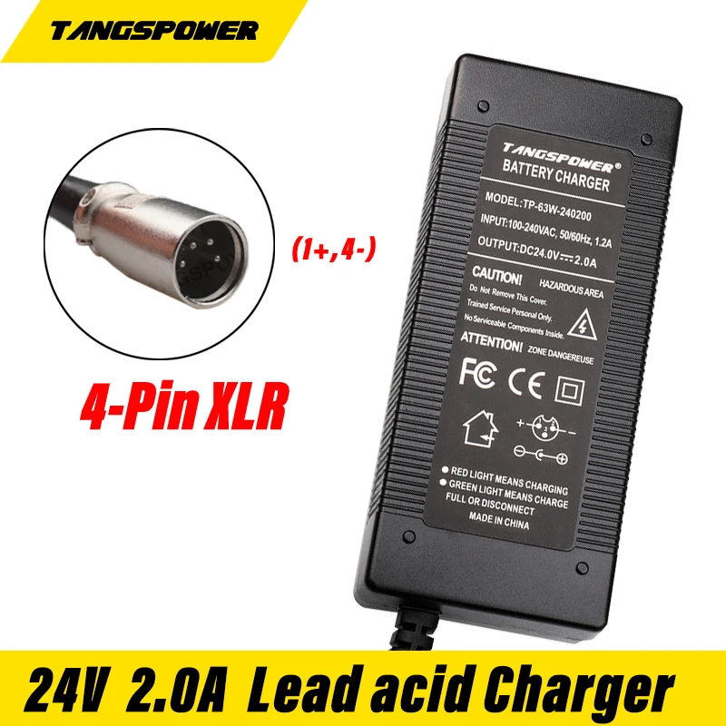 24V 2A Lead-Acid Battery Charger 28.8V 2A Charger With 4-Pin XLR Connector Lead-Acid Battery Pack Charger Fast Charging