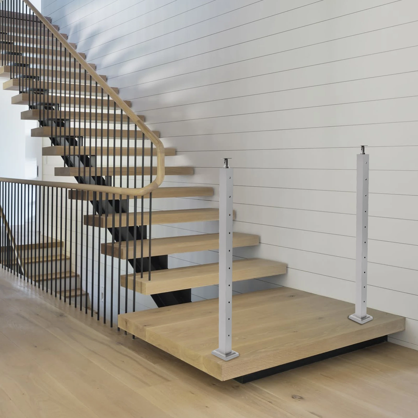 Outdoor Handrail, Stainless Steel Pole, Railing 42in 304 Steel Thick Rectangular Pre-Drilled Base Safe Easy Install for Stair Deck