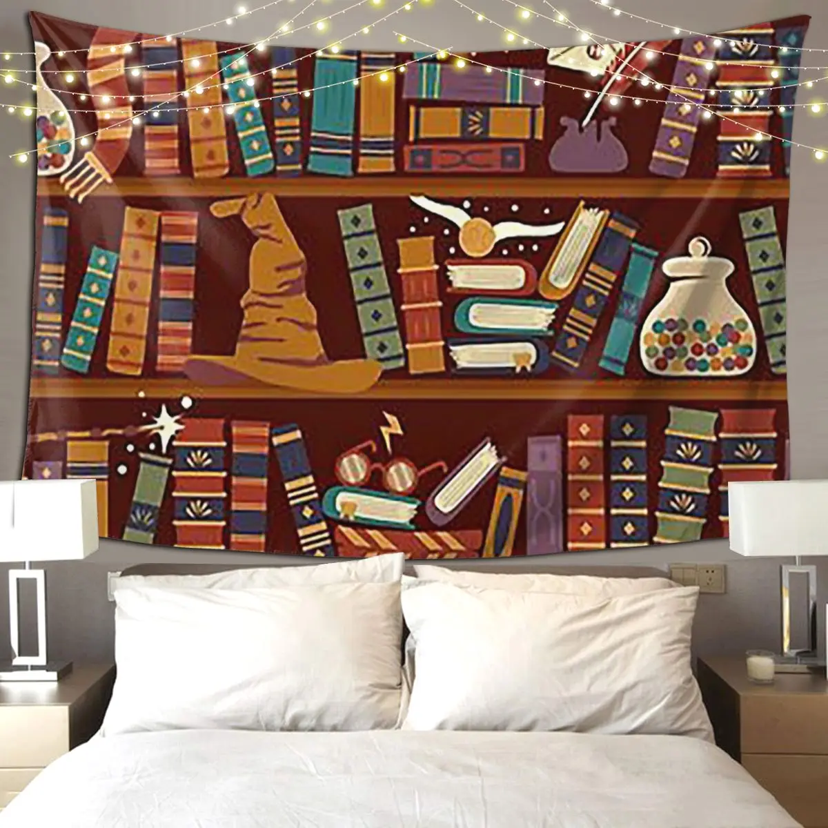 Bookshelf Tapestry Hippie Wall Hanging Aesthetic Home Decor Tapestries for Living Room Bedroom Dorm Room