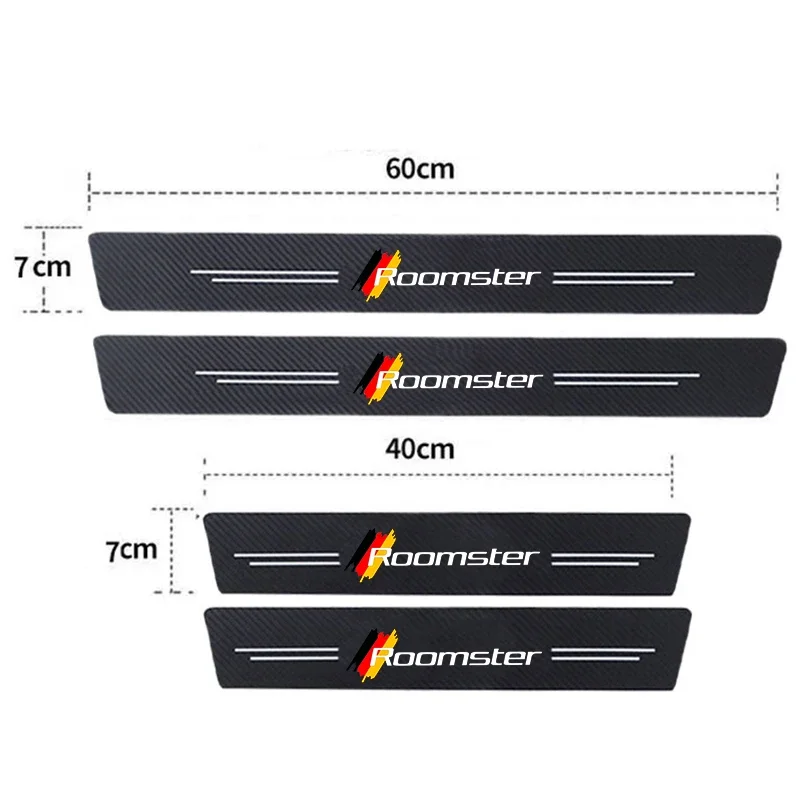 Car Door Threshold Protector Stickers for Skoda Roomster Logo Carbon Fiber Pedal Guards Trunk Sill Scuff Plate Decals Styling