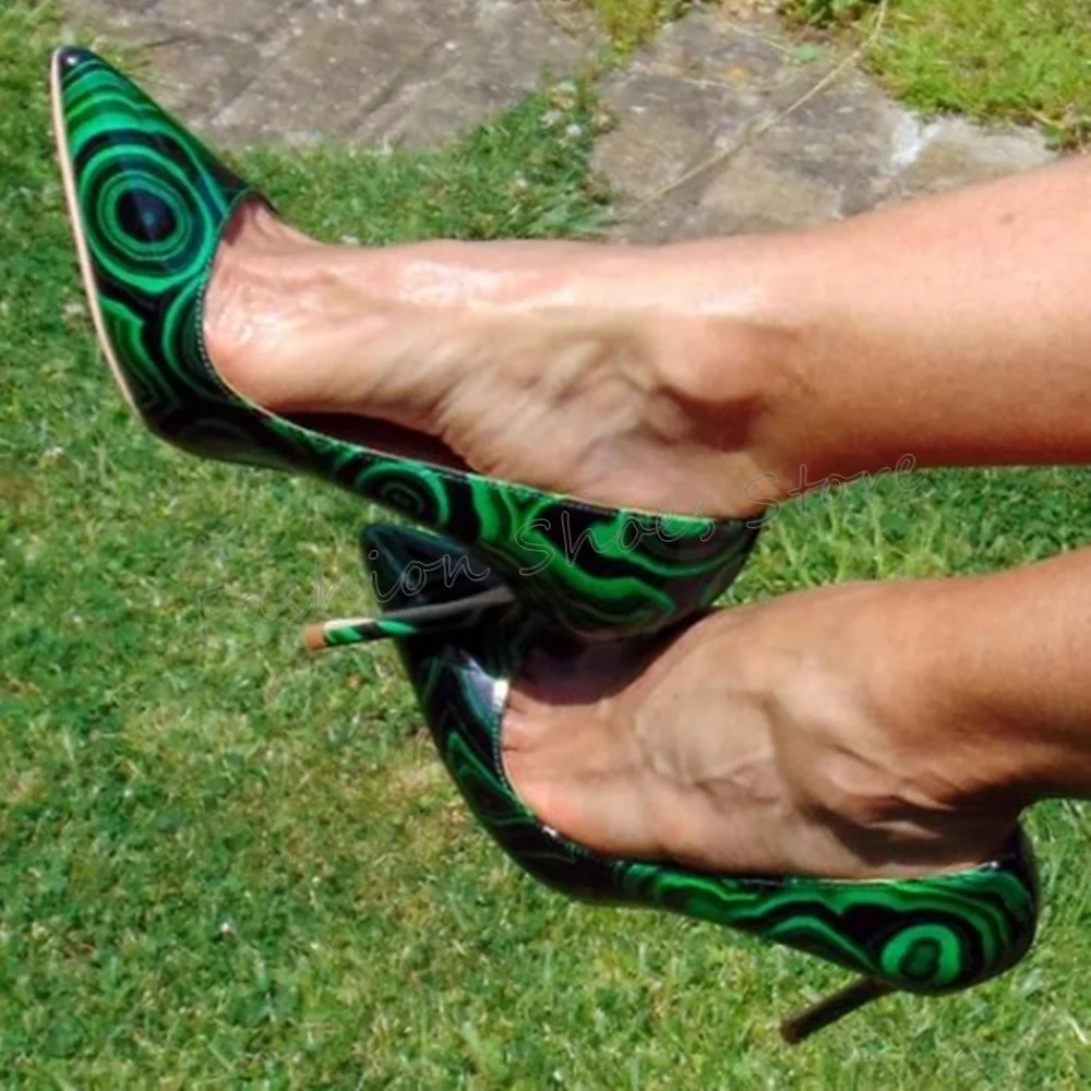 Groene Afdrukken Puntschoen Pompen Sexy Stiletto Hoge Hakken Hoge Hak Schoenen voor Vrouwen Mode Hakken 2023 Nieuwe Zapatos Para Mujere