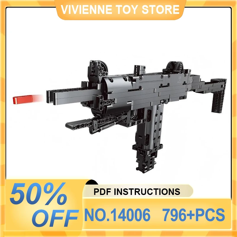 Mould King 14006 Technical Gun Model Mini Uzi Building Blocks Heavy Rifle Brick Gun Educational Children Boy Toys Christmas Gift