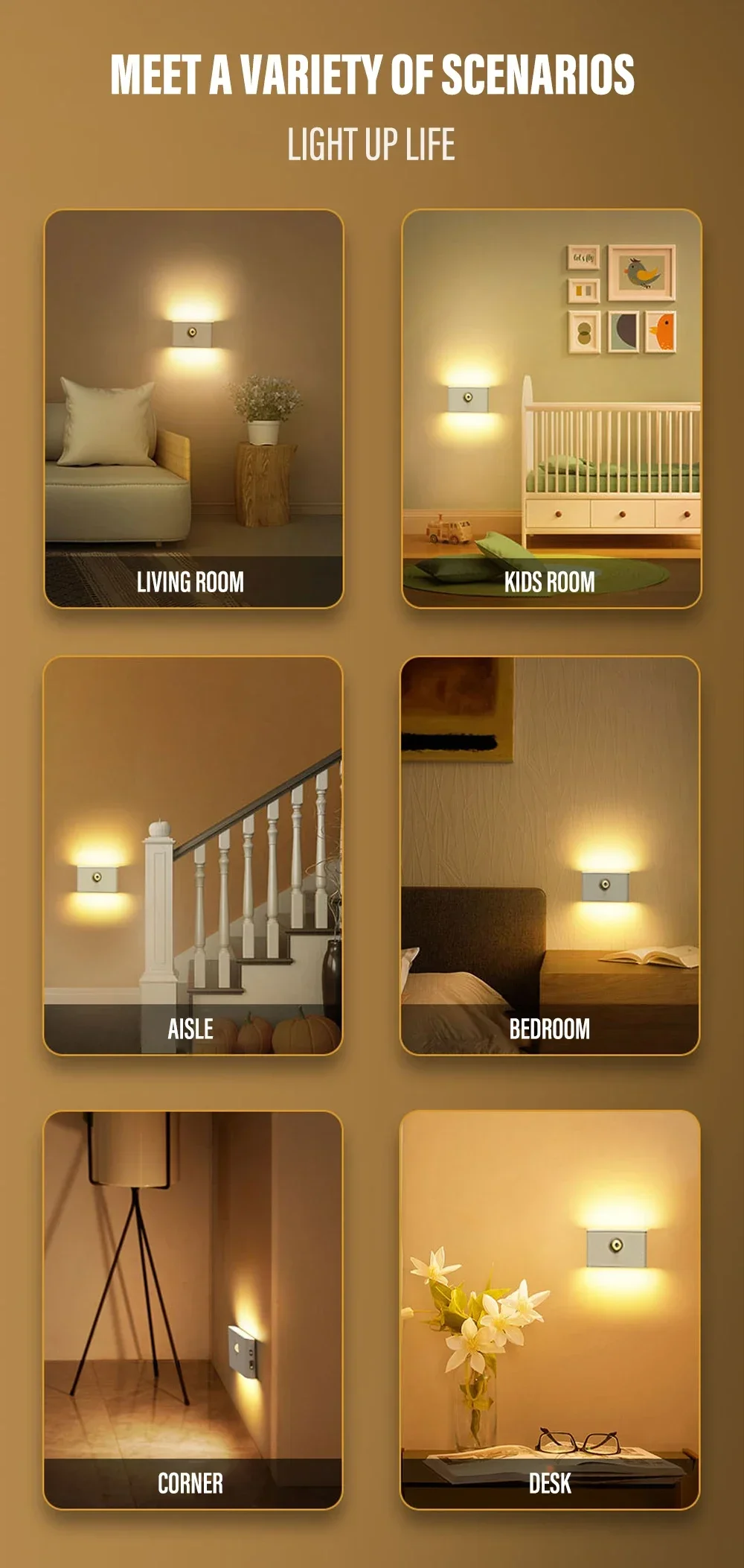 Intelligence Motion Activated Wall Light 2200mAh USB-C Fast Charge 3 Brightness Multi Device Link Indoor Outdoor Linkage