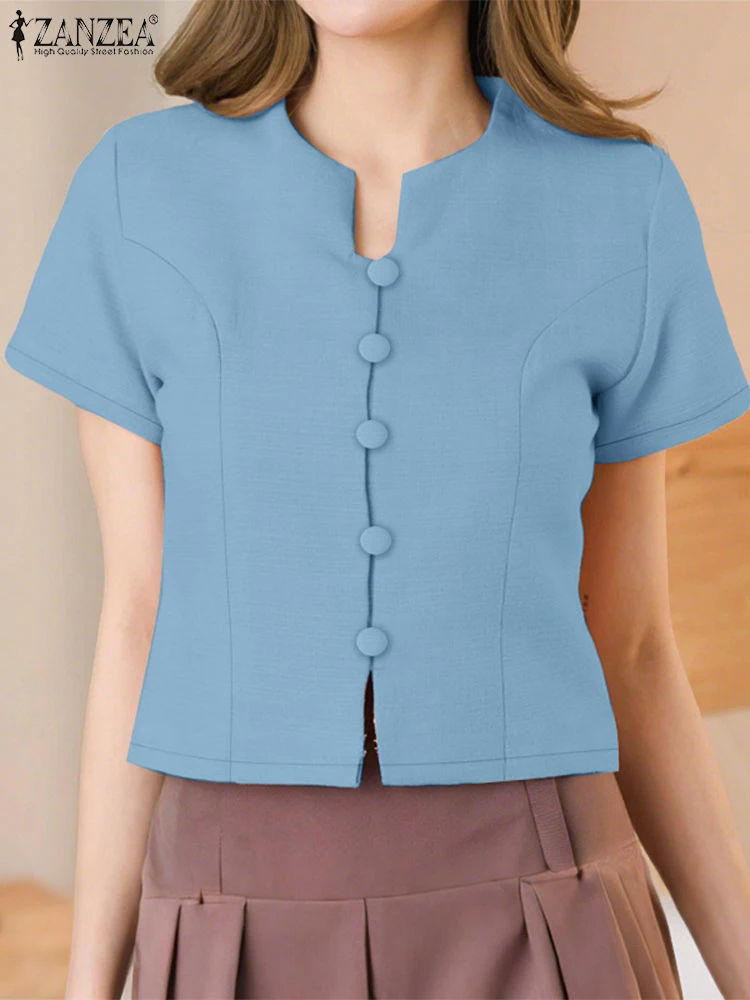 

ZANZEA Women Casual Loose Tops Short Sleeve Blouse Summer Blusas 2025 Fashion Solid Color Blusas Casual OL Work Tunic Oversized
