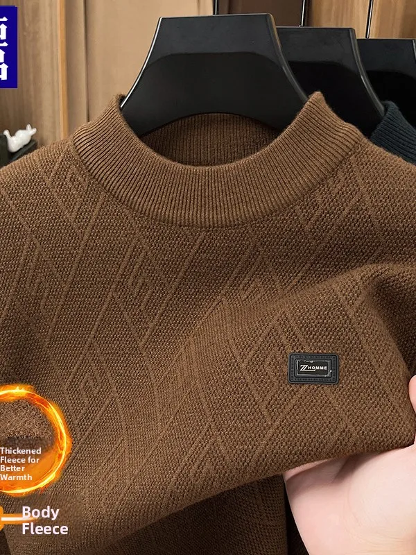 

Thiened f-High Collar Men's Knitted Sweater One-Piece Fce Warm Top Casual Sle Youth Faion Autumn Winter Clothes