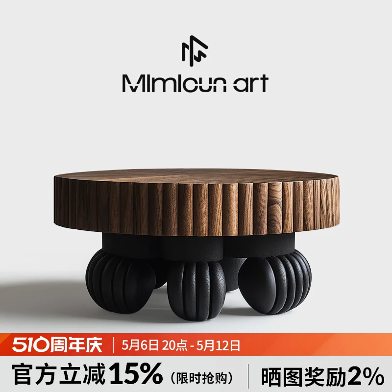

Pure solid wood art coffee table designer creative personality practical living room sofa balcony small round table