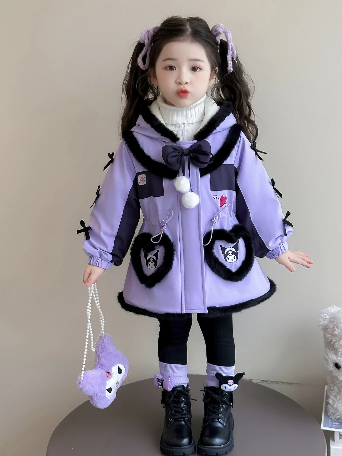 

Милая мультяшная утепленная хлопковая куртка на флисовой подкладке для девочек, детское зимнее пальто, теплое, с капюшоном, на молнии, средний размер