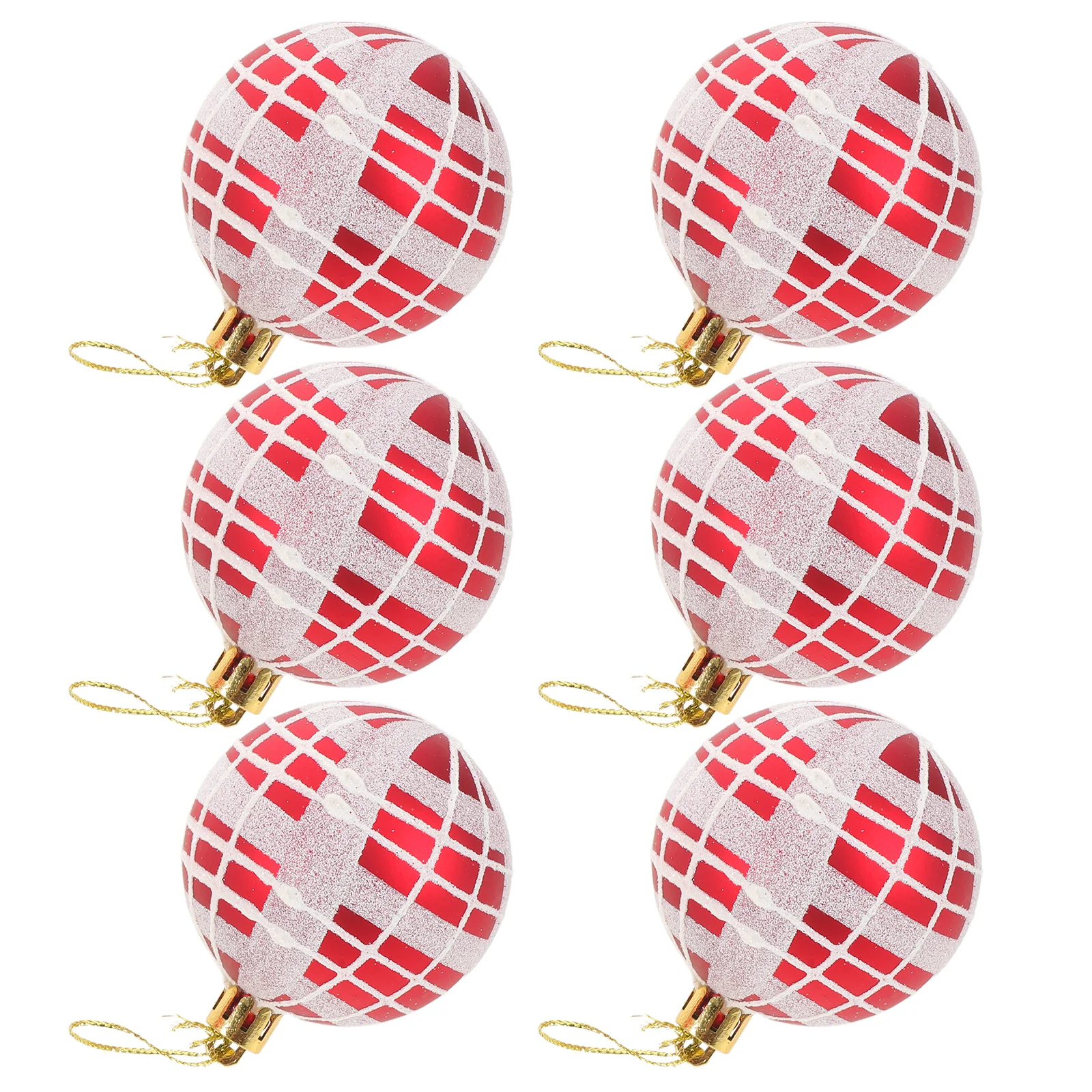 

6Pcs Festive Tree Ornaments Set Plaid Design Shatterproof Xmas Ball Decorations Hanging Pendants for Christmas Tree Decor Home