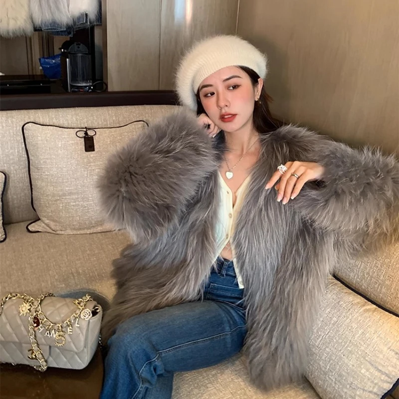 YOLANFAIRY Double-sided weaving women’s real whole raccoon fur coats luxury winter warmth fashion short natural raccoon fur 2025