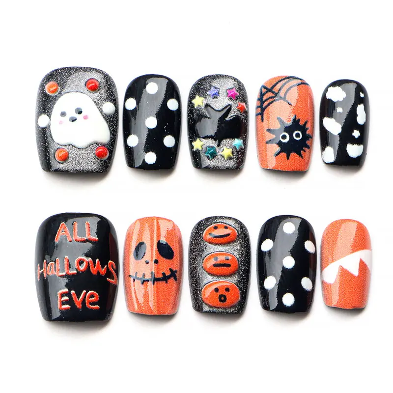 10 Stück Halloween-Geister-Kürbis-Aufklebnägel Süßer & Cooler Stil Feiner Schimmer Eis-Transparente Katzenaugen-Nagelaufkleber Nagelpatches – Detail 6