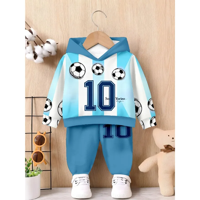 Unisex Toddler Hooded Jogger 2Pcs Tracksuit, Number 10 Soccer, Blue Dino Sketch, Gradient PARIS Print Kids Casual Outfit